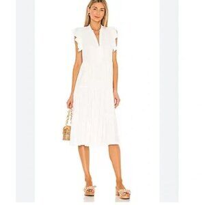 Amanda Uprichard Tiered Sheridan Midi Dress Ruffle Cap Sleeve Size S Cream